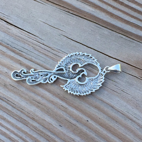 Large Phoenix Rising Pendant solid .925 Sterling Silver Peter Stone Fire Bird - Picture 8 of 10